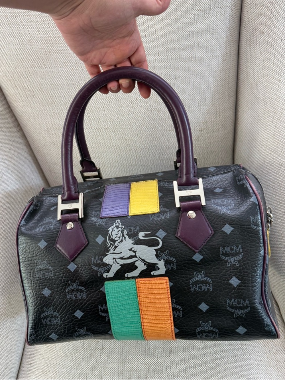 MCM Lion Patchwork Leather Boston Bag - Picture 2 of 11
